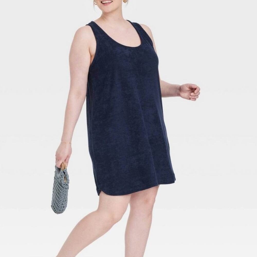 A New Day Navy Sleeveless Terry Mini Tank Shift Dress Womens Plus Size 2X NWT